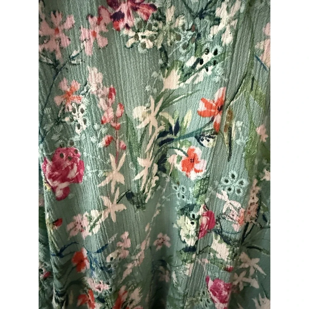 LoveStitch Floral Maxi Dress Womens S/M Boho Sleeveless‎ Green Rayon Pockets_5